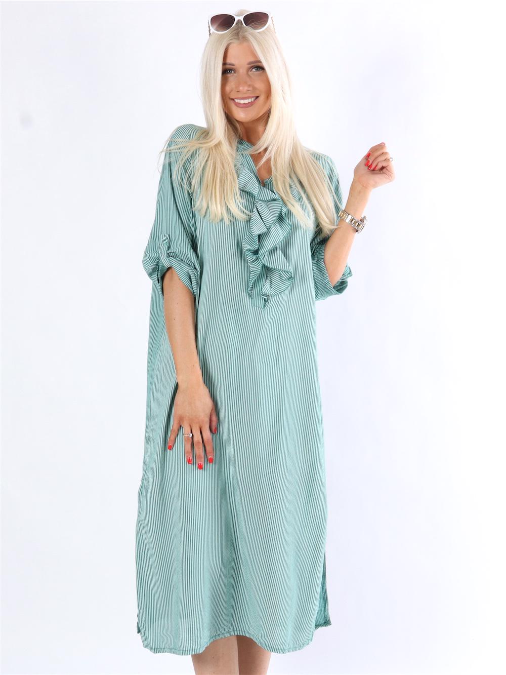 Bonita stripe - Randig skjortklänning med volanger